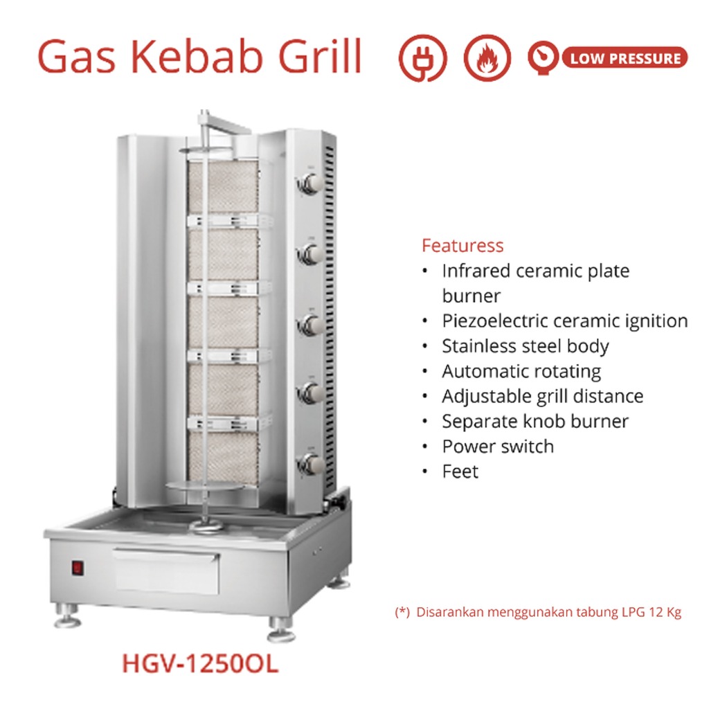 GETRA HGV-1250OL GAS KEBAB GRILL/PEMANGGANG DAGING KEBAB/LOW PRESSURE