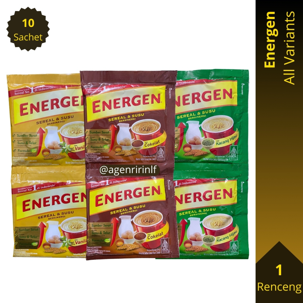 

Energen Renceng (34g/32g/30g x 10 Saset) Cokelat Vanila Kacang Hijau