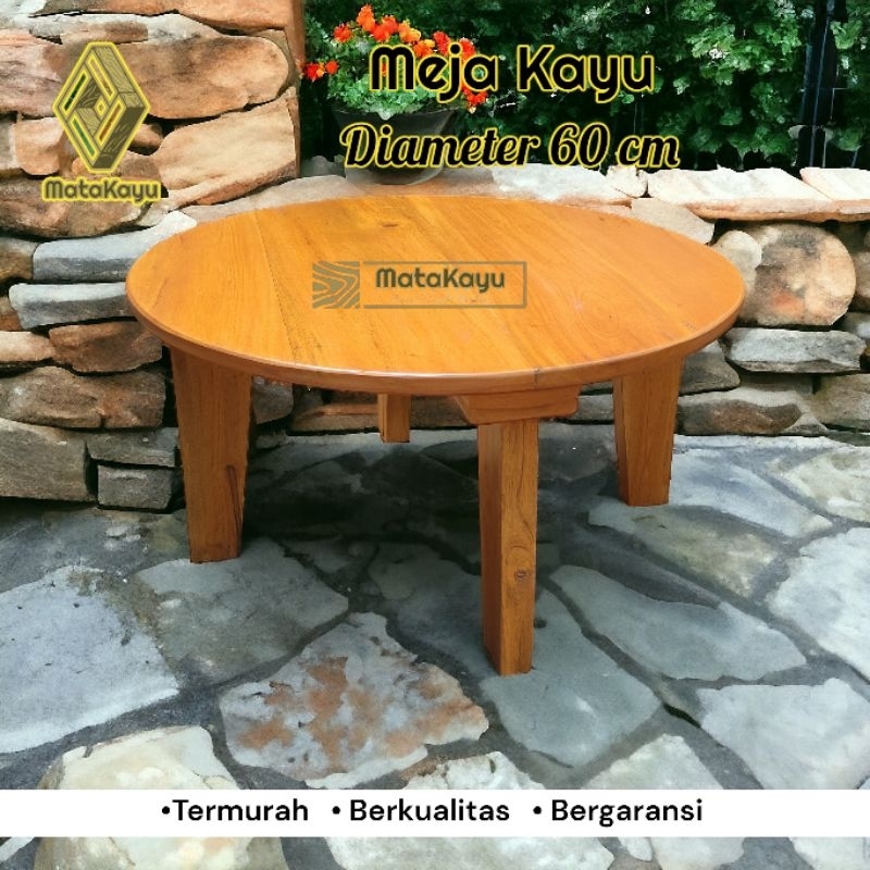 Meja kayu bulat minimalis meja tamu meja bundar meja lesehan meja kopi diameter 60 cm