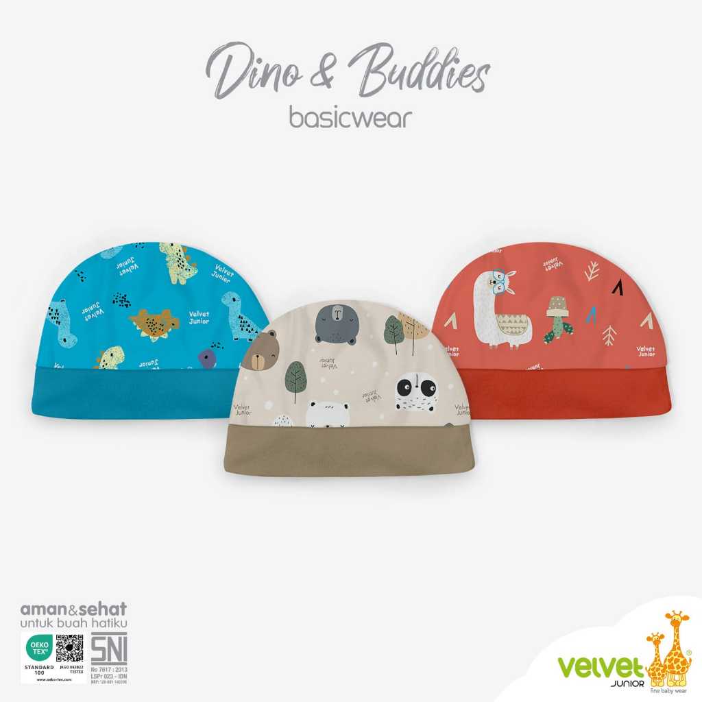 Velvet Junior 3Pcs Sarung Tangan Kaki dan / Atau Topi Motif DINO & BUDDIES