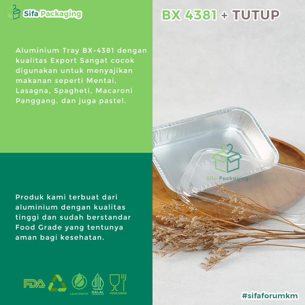 BIG PROMO Alumunium Foil Tray Cup BX 4381 + Tutup Mika Macaroni Schotel Lasagna Mentai Rice Dimsum