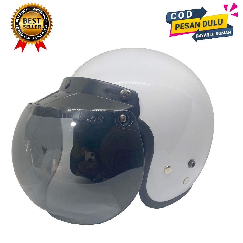 HELM BOGO DEWASA POLOS WARNA PUTIH MUTIARA GLOSSY PRIA DAN WANITA