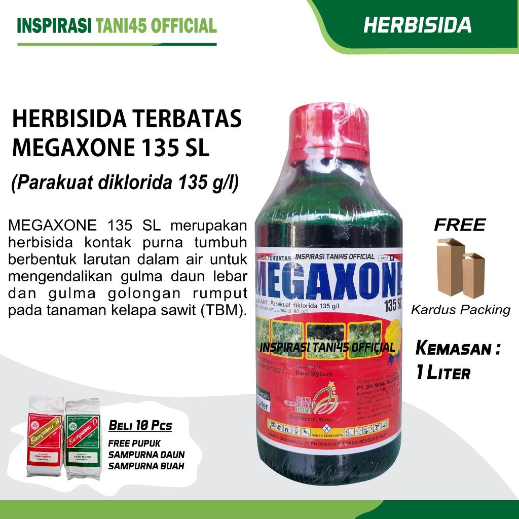Herbisida MEGAXONE 135 SL herbisida kontak purna tumbuh 1 Liter Megaxone Obat Rumput Ampuh Langsung 