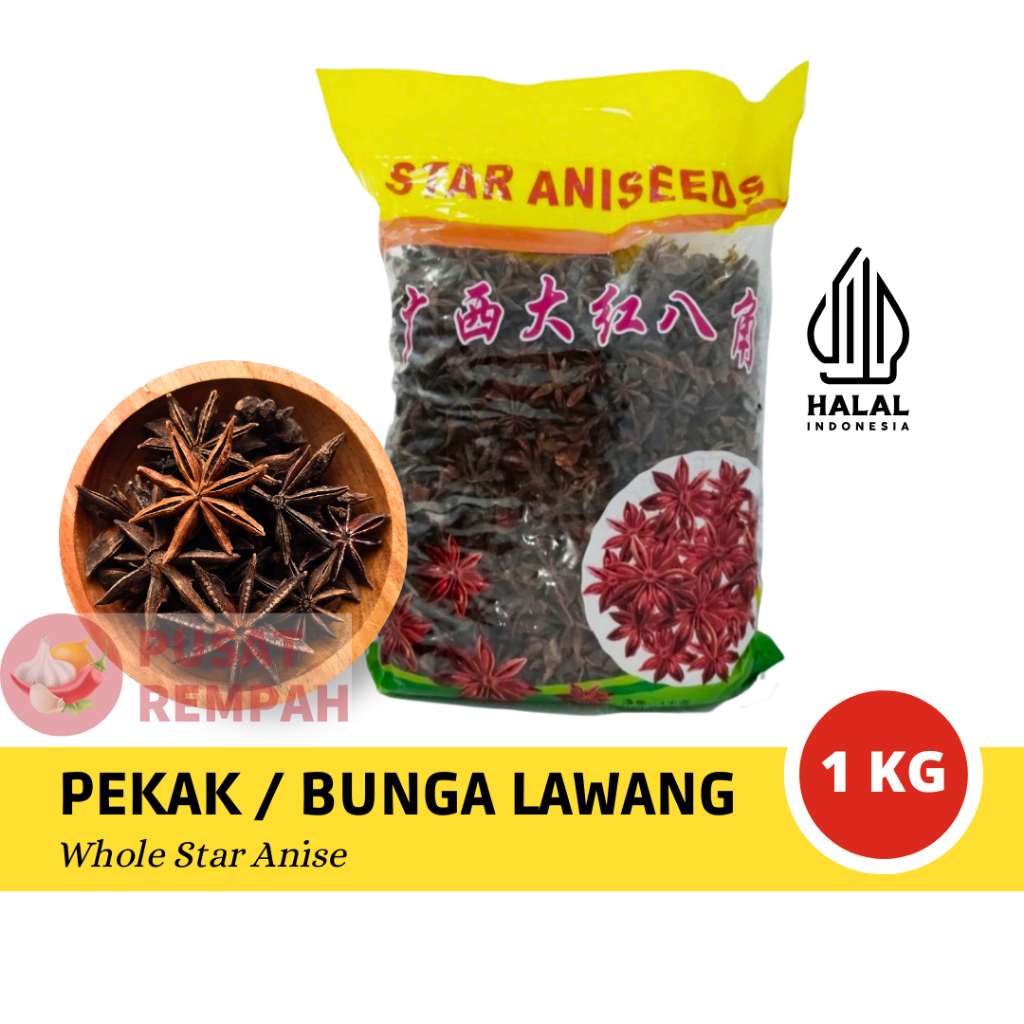 

Pekak / Bunga Lawang Utuh 1Kg / Whole Star Anise / Bumbu Rempah Alami / Pusat Rempah