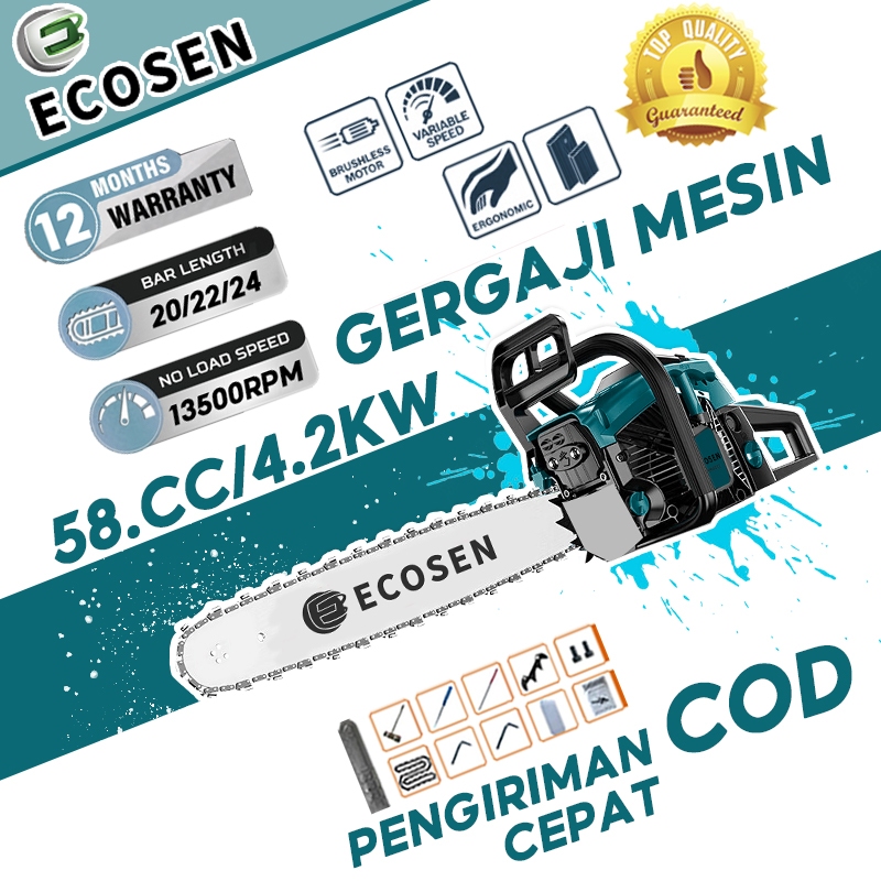 Ecosen 22 INCH Chain Saw Teknologi Jerman Professional Tebang Senso Alat Pemotong Kayu/Chainsaw mini / Mesin Potong Kayu / Gergaji Mesin / Gergaji Mesin Mini