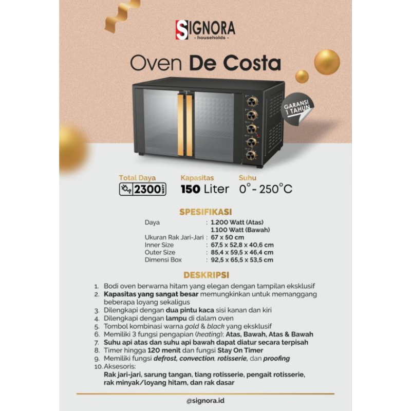 oven de Costa 150liter signora