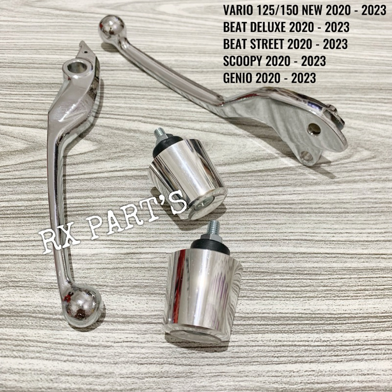 HANDLE REM FULL CHROME + JALU STANG / BANDUL STANG FULL CHROME UNTUK MOTOR HONDA BEAT DELUXE 2020 - 