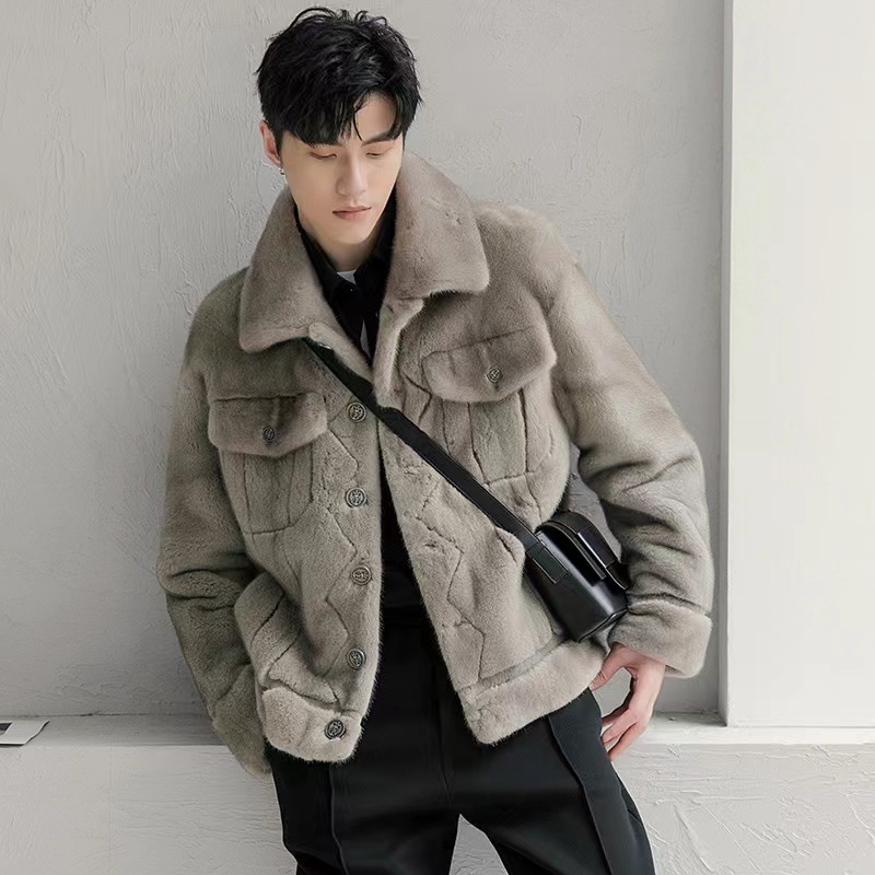 Mantel Bulu Cerpelai Seluruh Tubuh Pria Mantel Bulu Cerpelai Satu Potong Gaya Muda