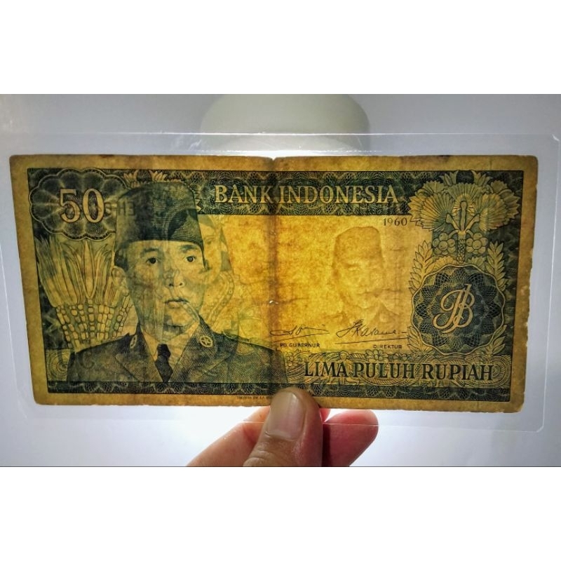 UANG KERTAS KUNO 50 RUPIAH SOEKARNO TAHUN 1960 ORI