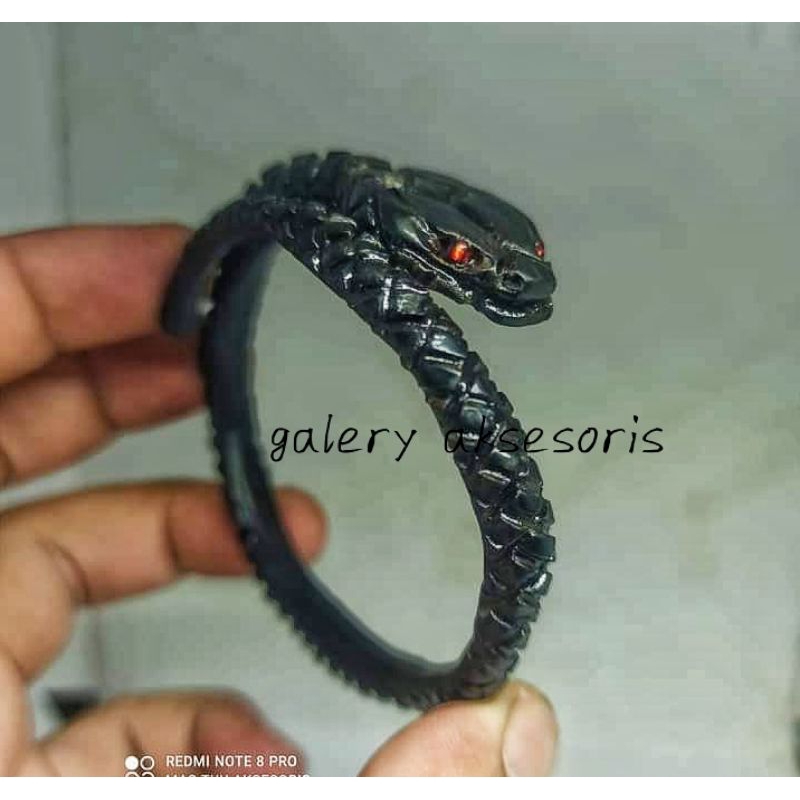 gelang akar Bahar hitam ukir ular piton asli % original