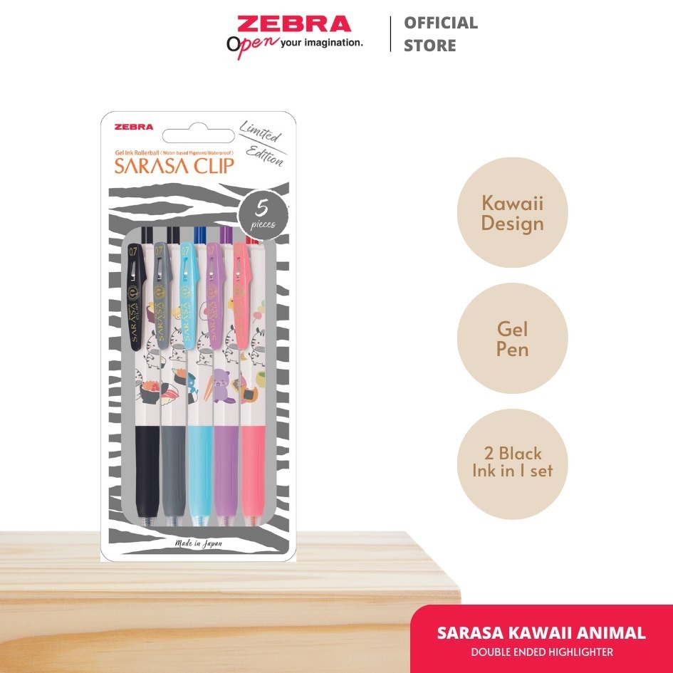 

Pulpen Zebra Sarasa Clip 0.5mm Kawai Animal Series Set 5pcs