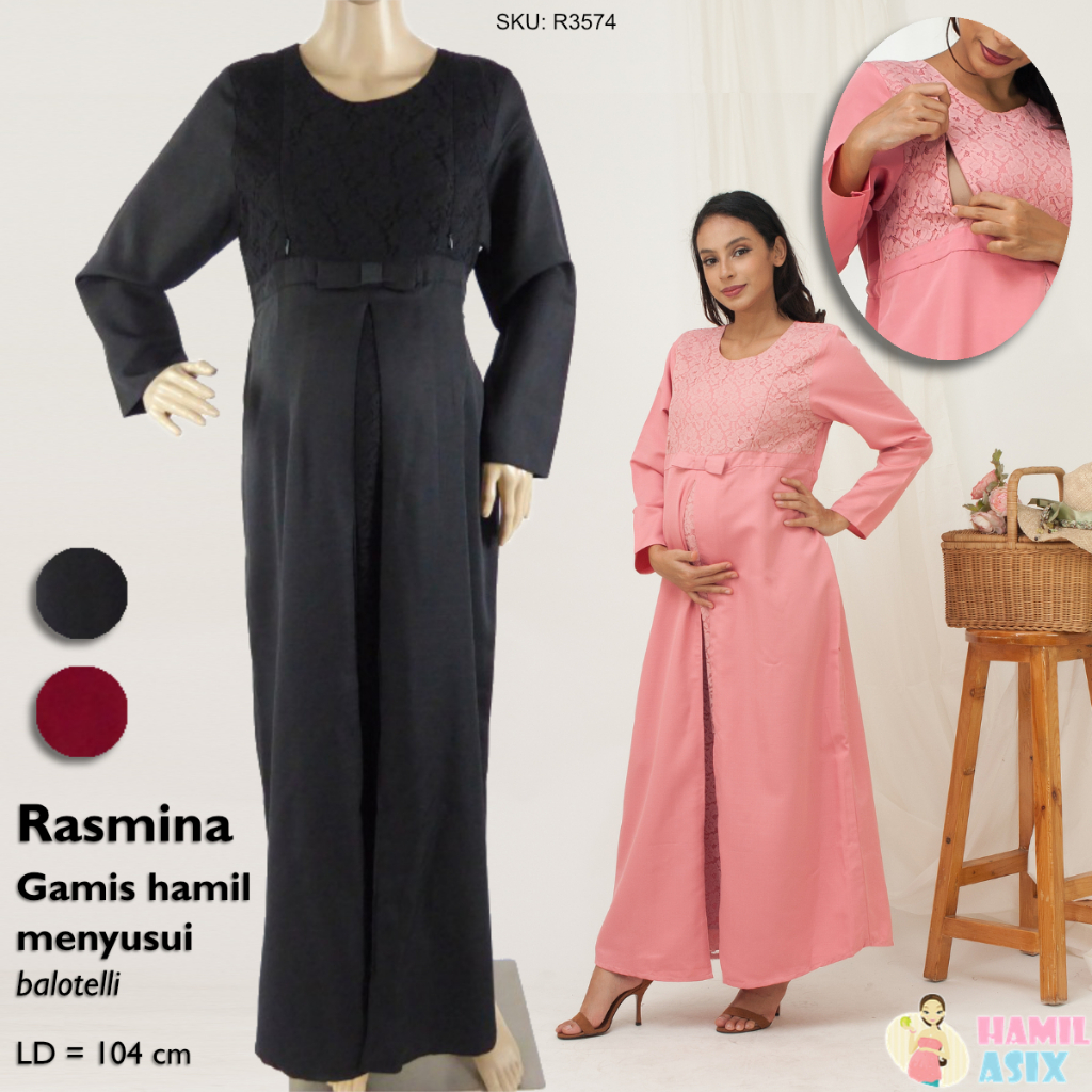 Rasmina – Gamis dress hamil menyusui maxi panjang “Venice” pesta formal brokat