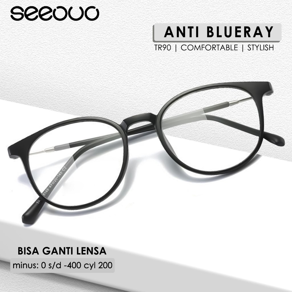 Seeouo Kacamata Antiradiasi Blueray Style Oval Kekinian TR90 Comfortable Frame Pria Wanita Bisa Minu
