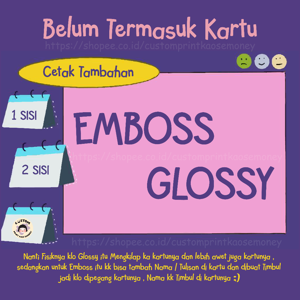 Tambahan Cetak GLOSSY / EMBOSS Nama / Tulisan untuk Kartu Emoney / PVC ( BELUM TERMASUK KARTU )