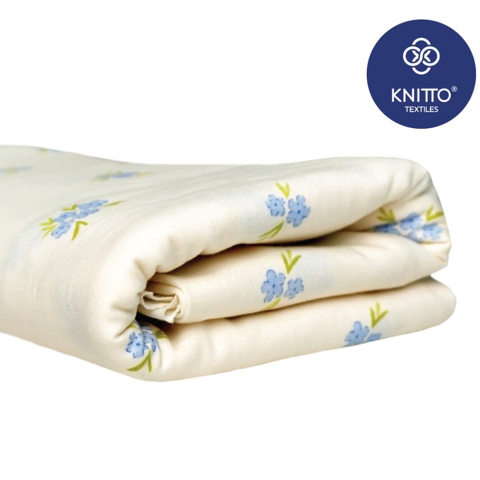 KAIN COTTON COMBED 28S PRINT FORGET ME NOT FLOWERS LIGHT BLUE ( BAHAN KAOS PRINTING ) - KNITTO