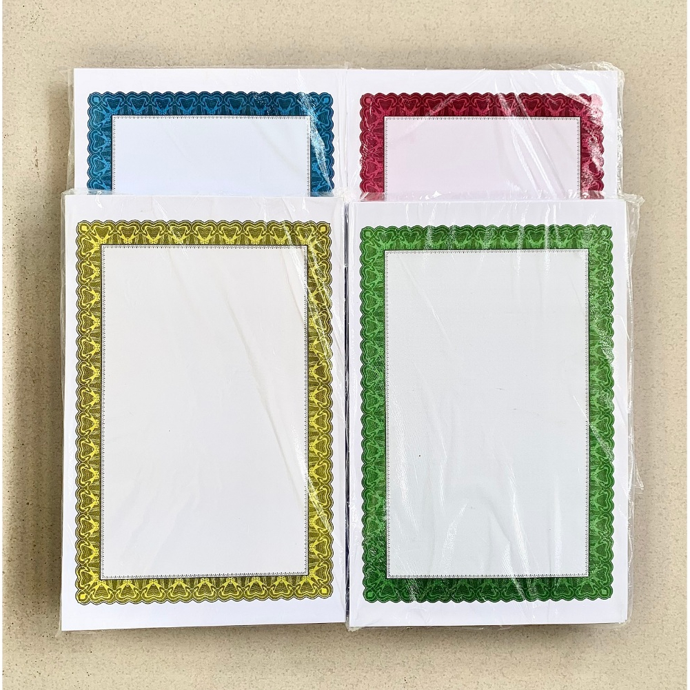 

100 Lembar Kertas Sertifikat - Blanko Piagam - Kertas Piagam Berbingkai F4 - Folio - Blanko Ijazah