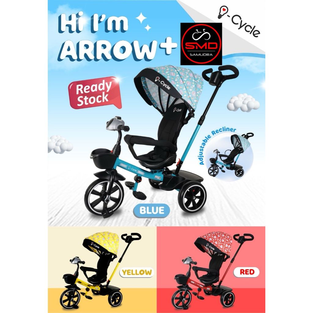 Sepeda Anak Bayi Stroller Roda 3 Icycle Arrow+ Arrow Plus Musik Jok Putar (Bisa Rebahan) Murah BDG