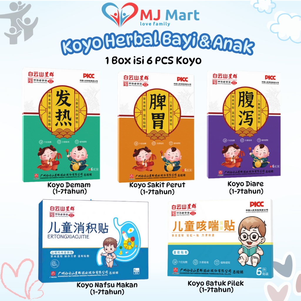Koyo Herbal Bayi dan Anak / Koyo Pencernaan / Koyo Batuk Pilek Herbal 6pcs