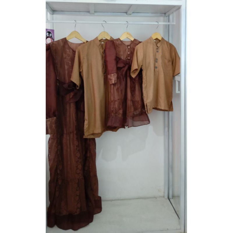 Cople Organza/Dress Lengan Panjang & Kemeja Lengan Pendek Polos/Bapak Ibu & Anak