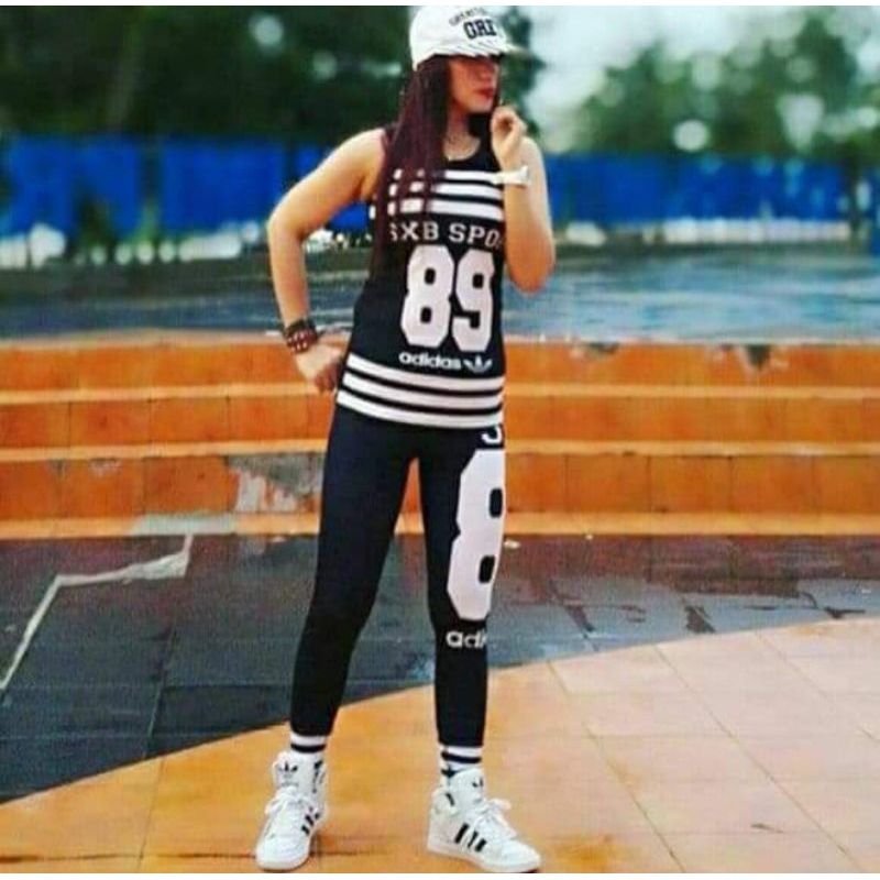 SXB ADIDAS TORISON TANKTOP AND LEGGING COMPRESSION - SETELAN BAJU SENAM WANITA AEROBIC