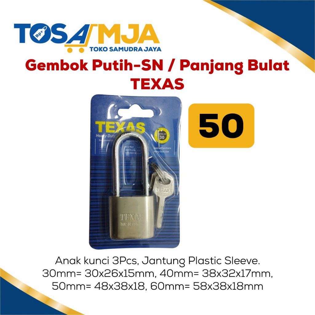 GEMBOK PUTIH / GEMBOK ANTI MALING PENDEK / PANJANG (KOTAK) / (BULAT) TEXAS