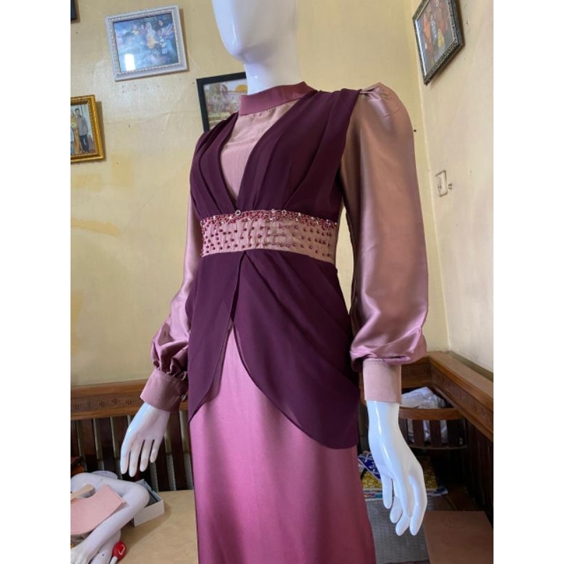 DRESS GRADASI BURGUNDI-LATTE/DRESS/DRESSGRADASI