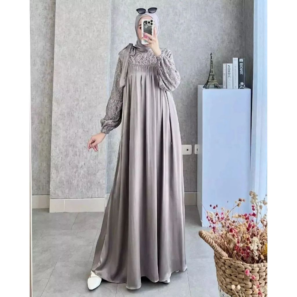 ELIKA DRESS CM / DRESS WANITA DRESS BRUKAT BAHAN VELVET MIX BRUKAT - GOB