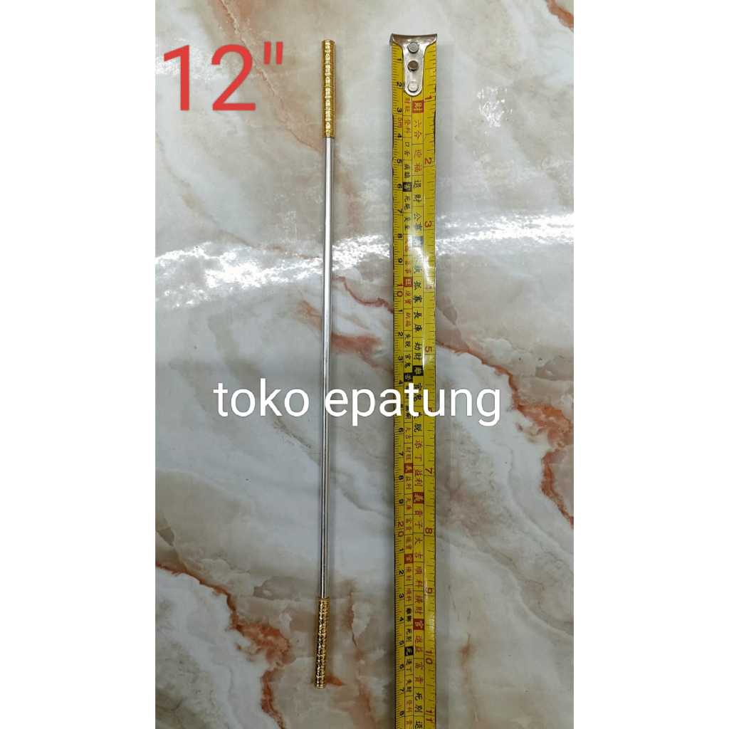 senjata / tongkat / toya patung sun go kong / kera sakti - 12 inch - silver emas