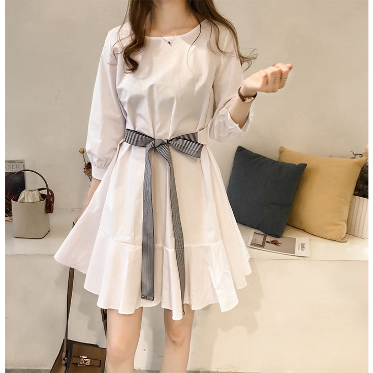 YHC Obi Belt Ruffle Hem Dress