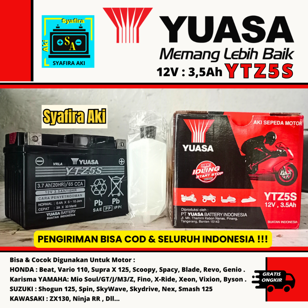 AKI MOTOR MIO SOUL, MIO GT, MIO M3/Z, MIO J, FINO YTZ5S YUASA ORI MF
