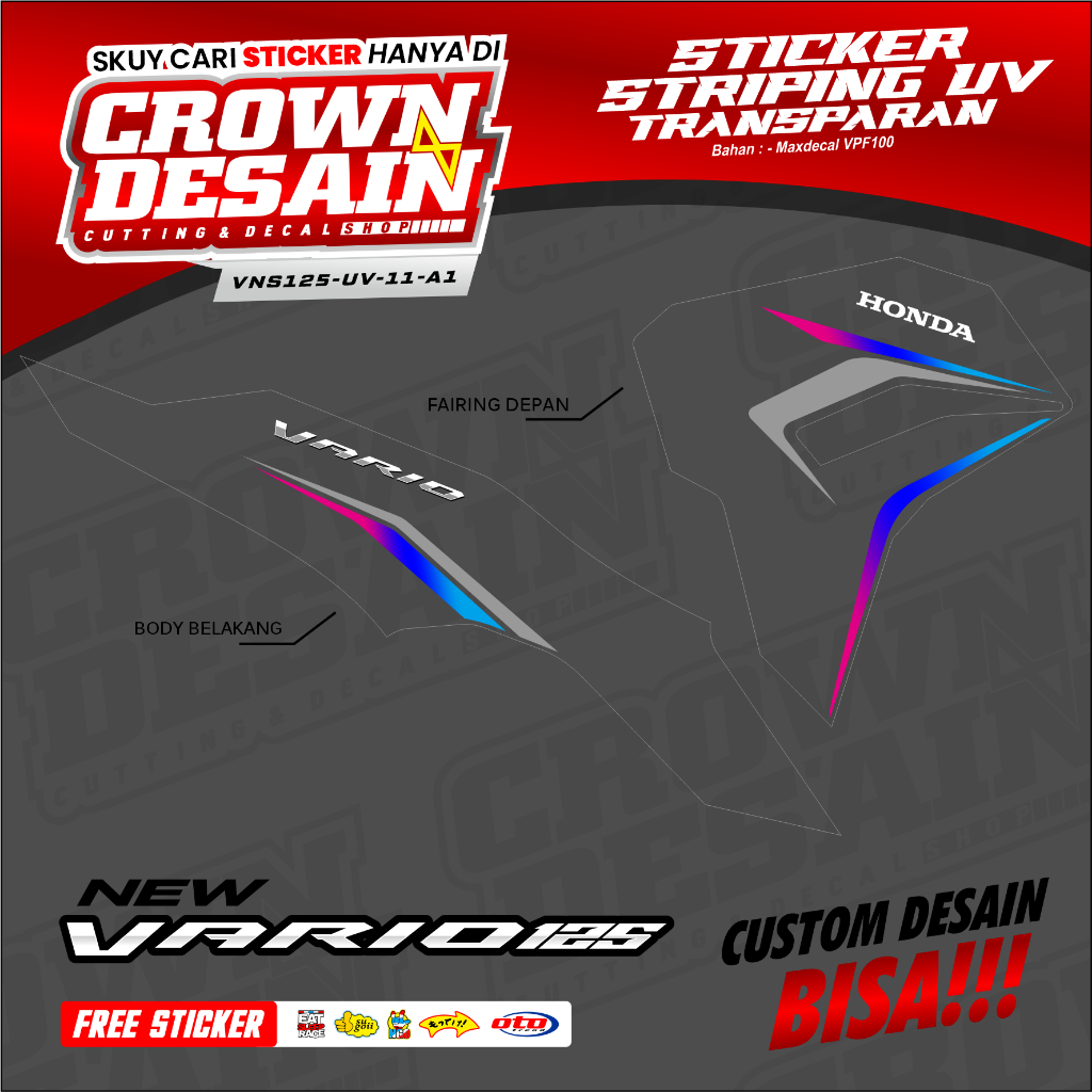 Striping Transparan Vario 125 New 2023 Original Simpel Rainbow - Stiker Striping UV Honda Vario 125 