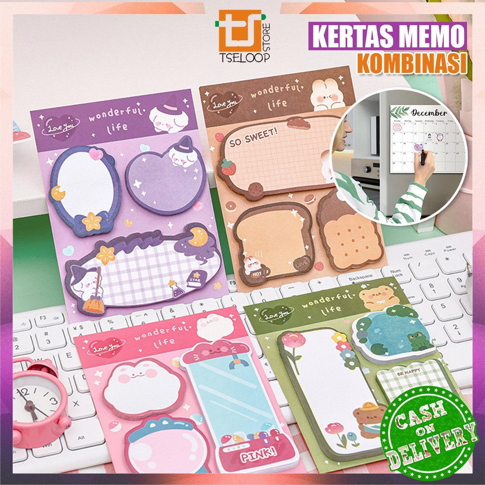 

OFM-A89 Sticky Note 3 IN 1 Motif Kartun Bear Cat Kertas Memo Kombinasi Pola Hewan Lucu / Tempelan Kertas Catatan Pembatas Buku 60 Lembar Memopad