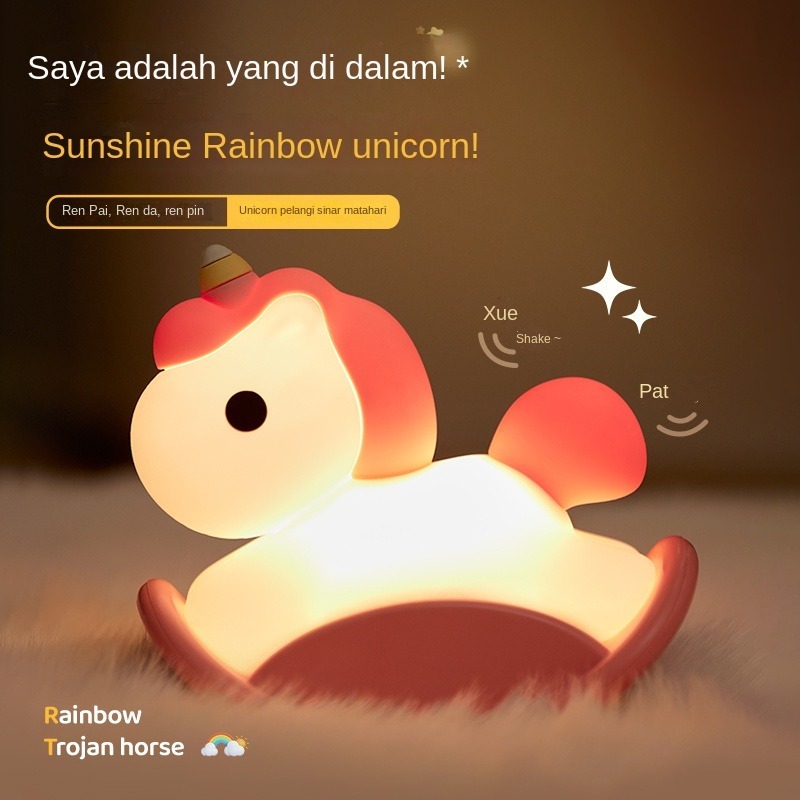 Lampu Tidur Unicorn & Kuda Poni - Lampu Malam USB Pelangi, Hadiah Ulang Tahun Cewek, Dekorasi Kamar 