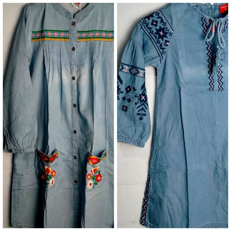 tunik denim bordir /tunik putih bordir cool girl