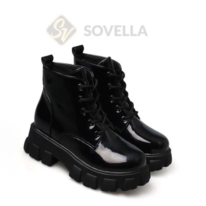 Preloved SOVELLA Rachel Sepatu Wanita Unisex Boots Hitam Kulit Sepatu Booth Wanita
