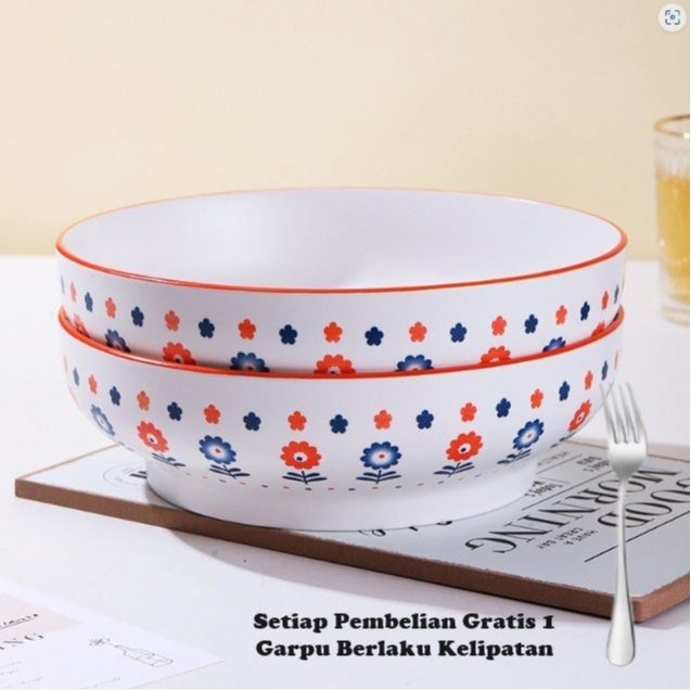 HHS Mangkok Keramik Jepang Bunga JUMBO Ukuran 23cm