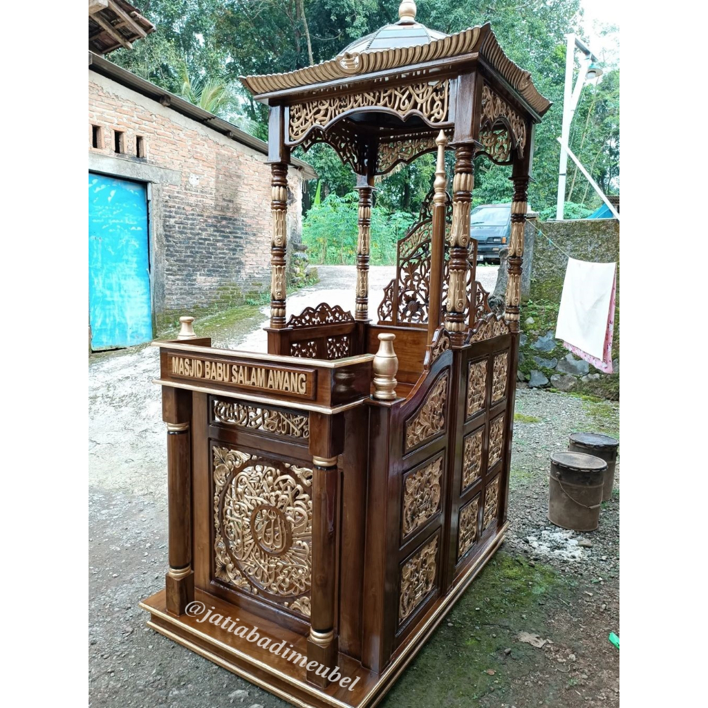 Mimbar Masjid Kubah Besar Ukiran Kayu Jati, Podium Mimbar Ceramah Masjid Mimbar Khutbah Jati Pintu S