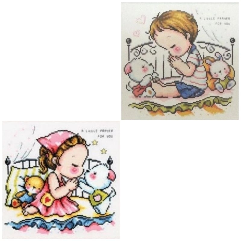 DIY Paket kristik anak berdoa boy girl pray rohani cross stitch 14ct