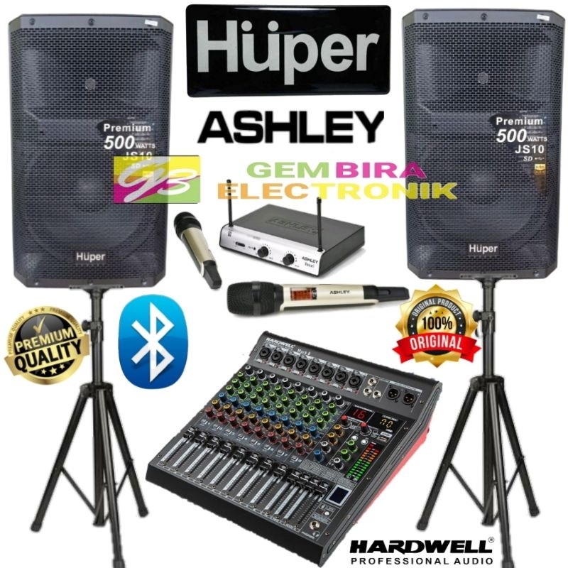 Paket Sound System Karaoke SPK Aktif HUPER JS10 Mixer Hardwell MARK 8 original usb bluetooth