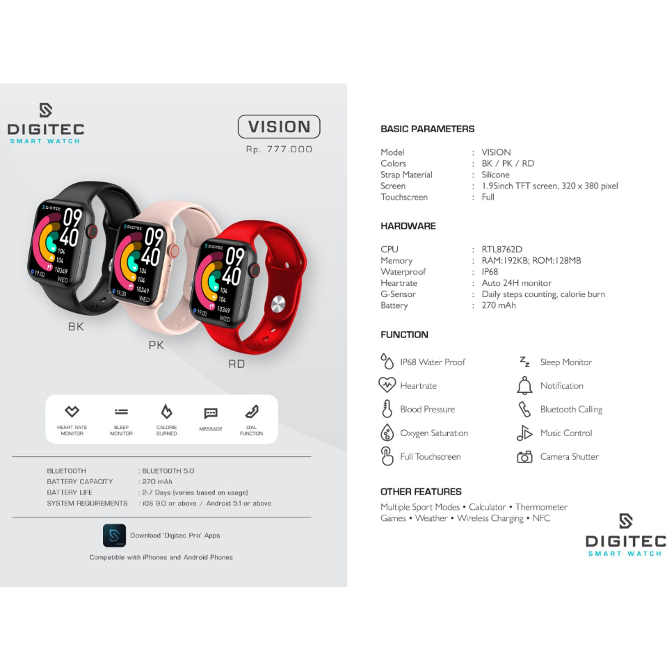 Jam Tangan Digitec SmartWatch Vision Digitec Vision Smartwatch Original Digitec Vision Mini