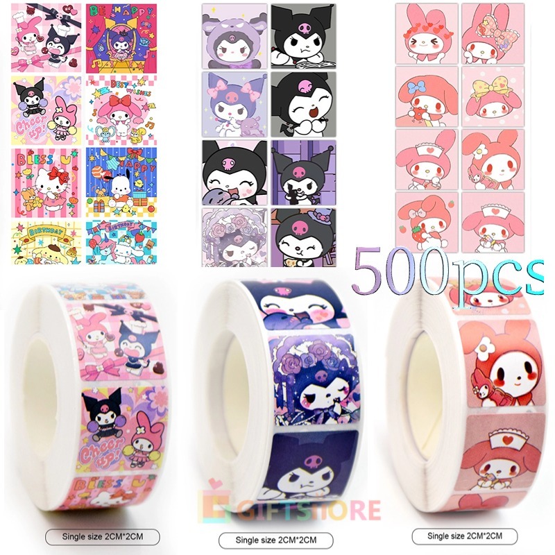 

✨COD 500Pcs/Roll Stiker Sanrio Freebies Kpop Stiker Stiker Bahan Melody Kuromi DIY Stiker Terima Kasih Kartun Lucu NEW2024-GS