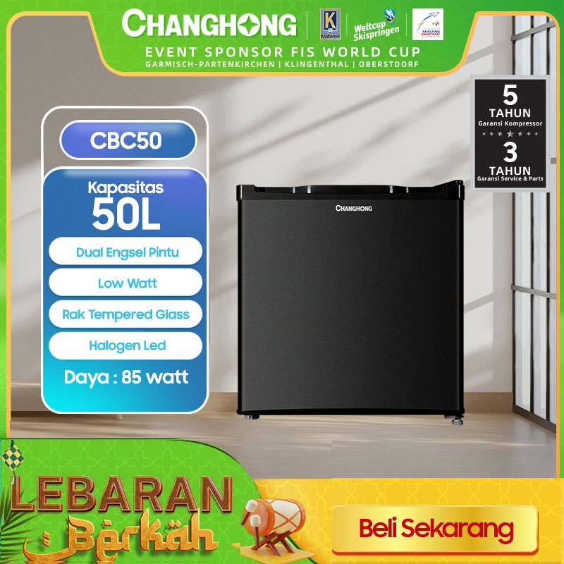 Changhong Kulkas Mini Bar (Refrigerator) Lemari Es Kapasitas 50 Liter  CBC 50 (Semi Auto Defrost) (Adjustable Door Bisa Di Buka dari Kiri/Kanan) (Kulkas Simple Minimalis) (Freezer Yang Terpisah) (Tidak Bising)
