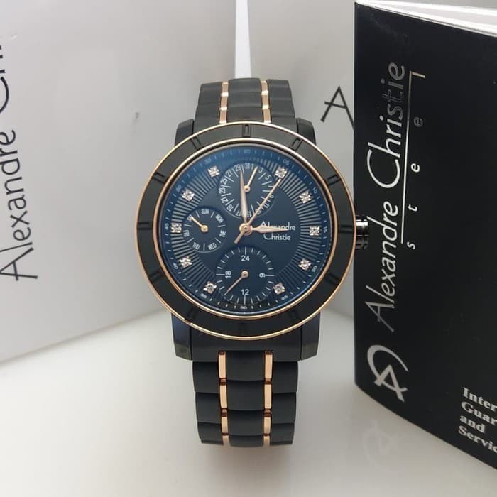 Jam Tangan Wanita Alexandre Christie AC6292 AC 6292 Ceramic Rosegold Black Original Garansi Resmi 1 Tahun