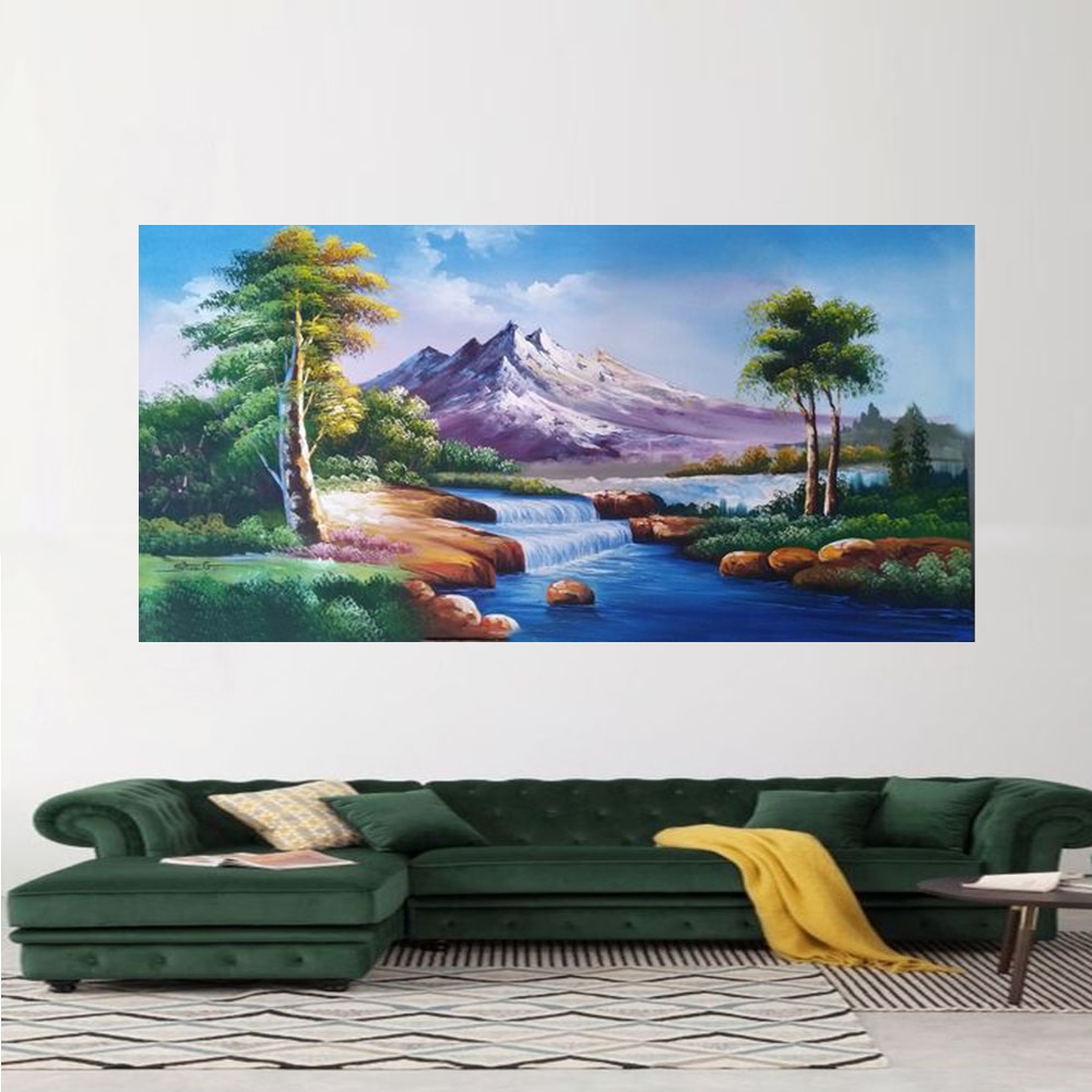 LUKISAN CETAK BIG JUMBO PEMANDANGAN MATA AIR PEGUNUNGAN TERINDAH,TANPA BINGKAI,LUKISAN CETAK IKAN KO