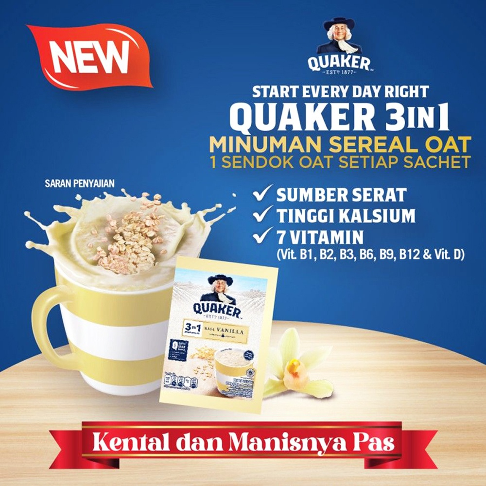 

Quaker 3in1 Vanilla 1 Sachet Ecer 28 Gram - Minuman Sereal Oats Kaya Gizi Nutrisi Tinggi Kaya Serat