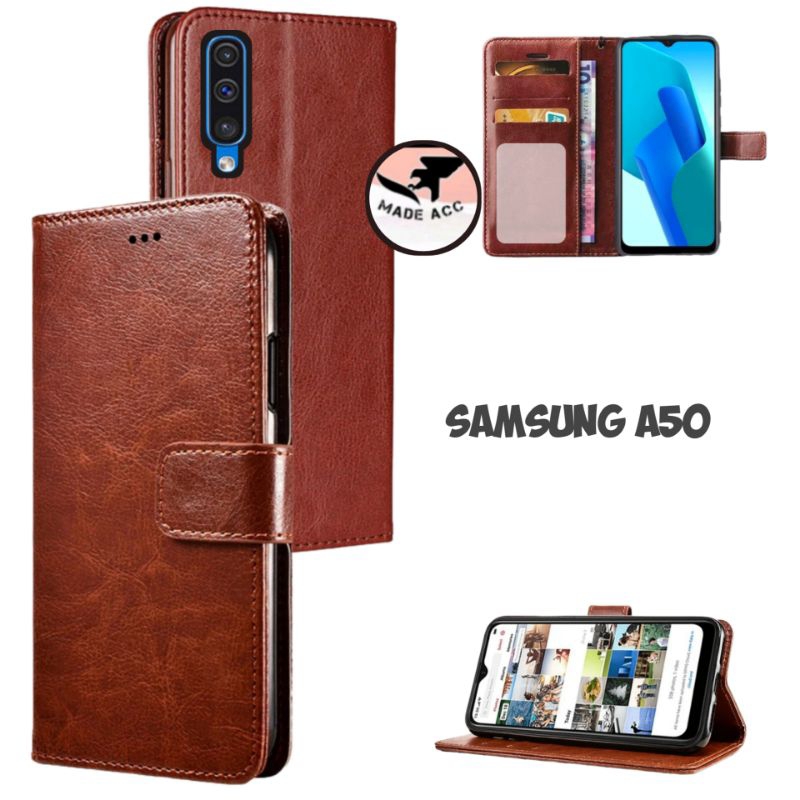 SAMSUNG A50 casing dompet flip cover leather case kulit premium
