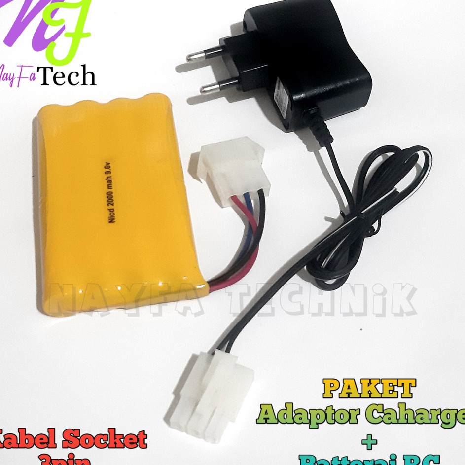 On Trend  Paket Charger Adaptor  Batterai Mobil Remot ControlRC 8AA NiCd 96v  2mAh Socket Putih 3pin