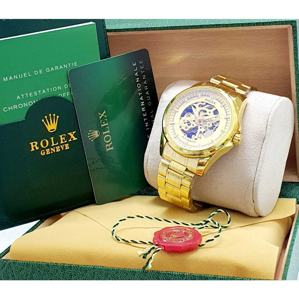 [ Bisa COD ] Jam Rolex Automatic Skeleton Transparan - Jam Tangan Pria Rolex Asli 100% Full Set Box 