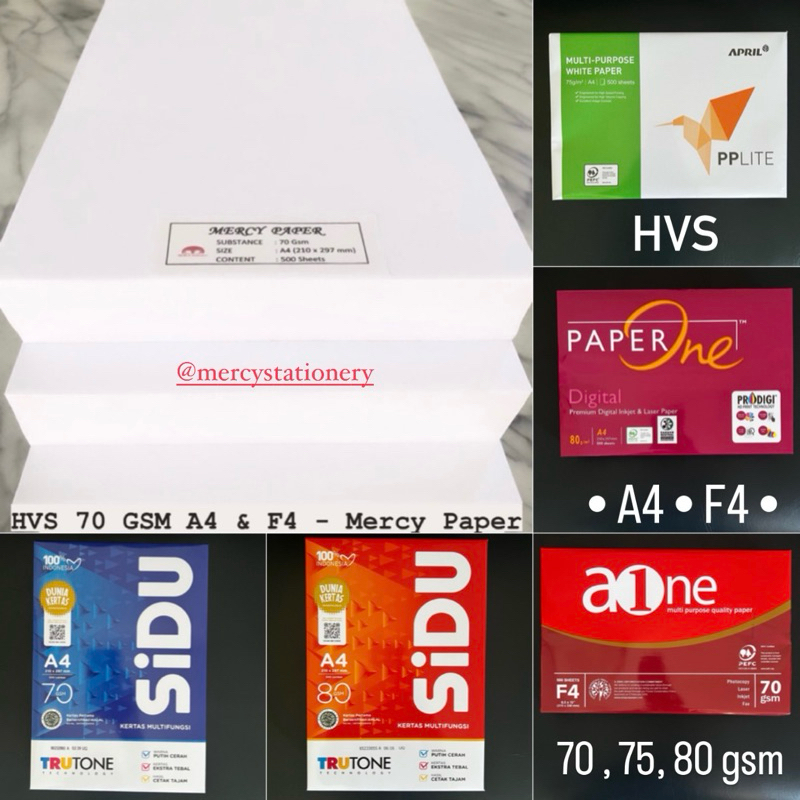 

Kertas HVS A4 Folio F4 70Gsm Sidu 80Gsm - Ixora - PPLite -A One - Paper One - Mercy 70Gr