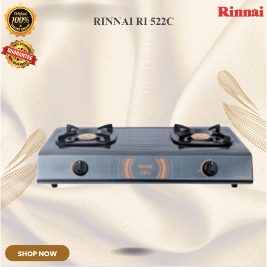 RINNAI KOMPOR GAS 2 TUNGKU RI522C/RI 522C/RI-522C/RI522C/RINNAI KOMPOR GAS 2 TUNGKU API EKONOMIS/ORI